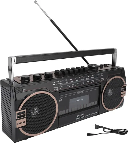 Vista 7 de Reproductor de casete portátil, Retro Blueooth, AM FM SW Radio estéreo reproductor de cinta de casete con altavoz grande y conector