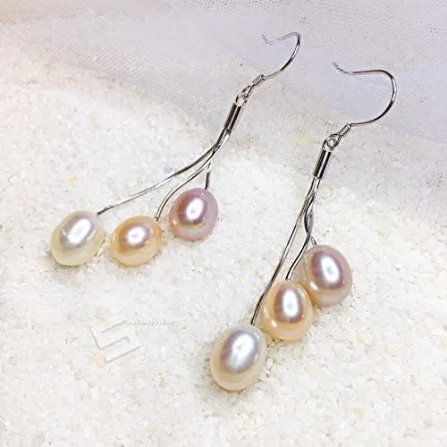 Vista 2 de Pearl earrings, Real Pearls In Sterling Silver Earrings, Flawless Freshwater Pearl Dangles, Multi Colored Cultured Pearls Drop Earrings