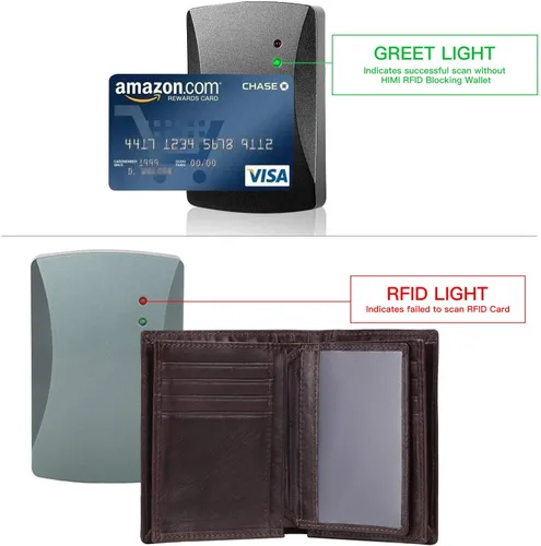 Vista 5 de GOIACII Carteras para hombres de gran capacidad de cuero genuino RFID plegable hombres billeteratitular de la tarjeta de crédito con ventana