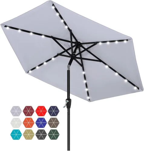 Vista 54 de ABCCANOPY Sombrillas solares duraderas para patio con 24 luces LED de 7.5 pies con 6 varillas resistentes (borgoña)
