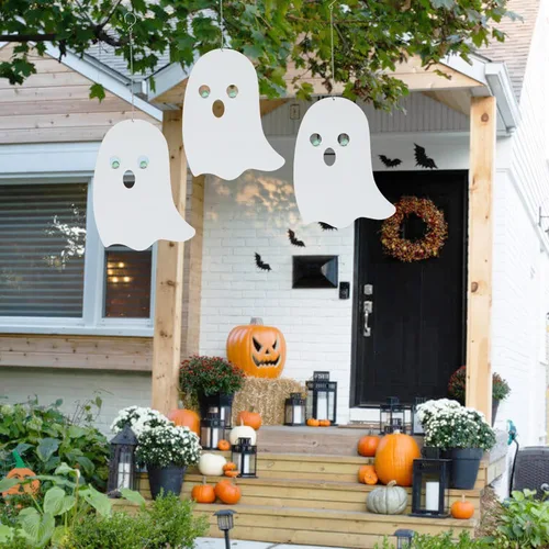 Vista 7 de Ghosts - Decoraciones de Halloween para exteriores, paquete de 3 fantasmas colgantes de 21 pulgadas para uso en interiores y exteriores BVLFOOK