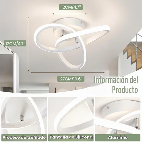 Vista 6 de CANEOE Moderna lámpara LED de techo, luz diurna blanca de 4500 K, lámpara de techo semiempotrada para dormitorio, baño, cocina, balcón, lavandería