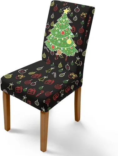 Vista 46 de Rnyleeg Fundas navideñas para sillas de comedor, fundas de asiento de comedor con estampado de campanas brillantes, juego de 1 funda suave y lavable