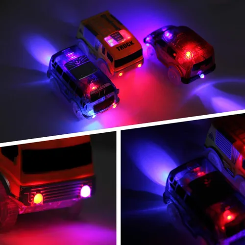Vista 3 de Save Unicorn Vehículos de juguete solo para carreras, Flex Track Race Cars de repuesto que brillan en la oscuridad, funciona con pilas, Snap N Glow