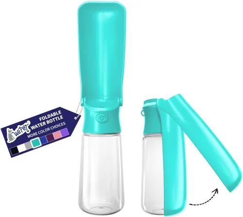 Vista 14 de WePet Botella de agua plegable portátil para perros, dispensador de agua para cachorros con alimentador para beber, 12 onzas, resistente a altas