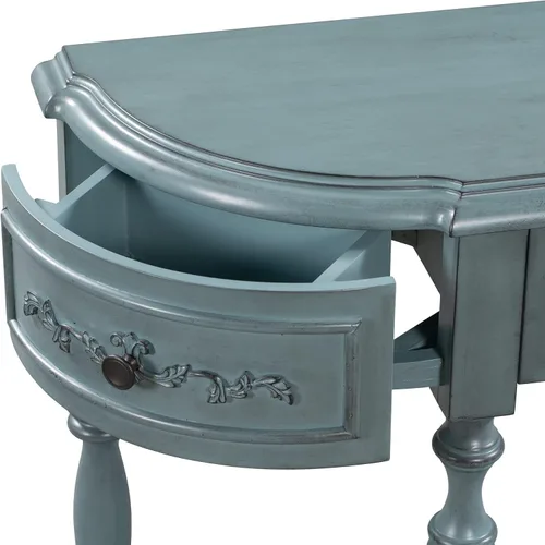 Vista 7 de RUNNA Mesa consola de 52 pulgadas de largo con 4 cajones y 1 estante, mesa de entrada de media luna para sala de estar, pasillo, dormitorio