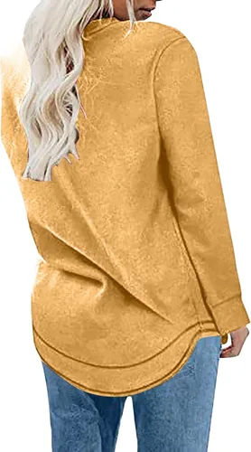 Vista 7 de Ropa de moda de otoño para mujer, ajuste holgado, elegante, casual, manga larga, suave, cuello redondo, camisetas 2023