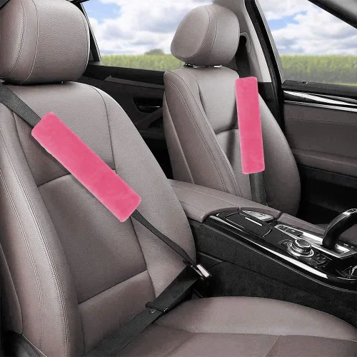 Vista 3 de 2 piezas de almohadillas de hombro para cinturón de seguridad de auto, de felpa suave, protectoras, para conducir cómodamente (Rosa)