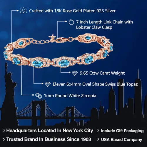 Vista 86 de Gem Stone King 18K Rose Gold Plated Silver Oval Gemstone Birthstone Tennis Bracelet For Women Oval 6X4MM 7 Inch With 1 Inch Extender Fine