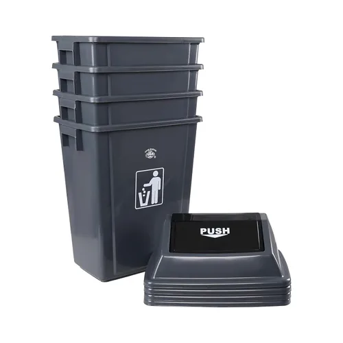 Vista 4 de Paquete de 4 cubos de basura de reciclaje de 13 galones para el hogar dormitorio y la oficina, contenedor de reciclaje grande con tapa, color gris