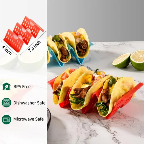 Vista 6 de Juego de 12 soportes para tacos, juego de servicio de barra de tacos para una fiesta, bandejas grandes para tacos, soporte para tacos duros