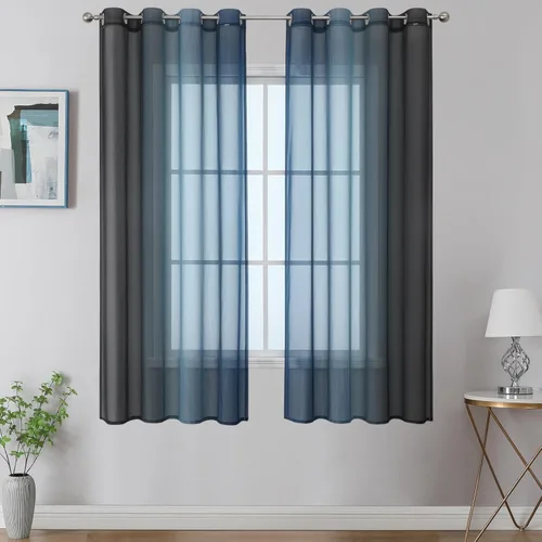 Vista 38 de Cortinas transparentes de color azul marino y negro para sala de estar, 52