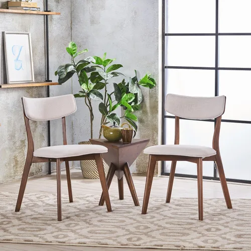 Vista 2 de Christopher Knight Home Abrielle Mid-Century - Sillas de comedor modernas con marco de madera de caucho, juego de 2 piezas, color beige claro