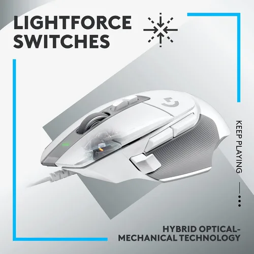 Vista 2 de Logitech G Mouse para juegos con cable 502 X LIGHTFORCE - Interruptores primarios óptico-mecánicos híbridos, sensor de juego HERO 25K, compatible
