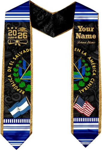 Vista 6 de IZI POD Banda de graduación personalizada de la bandera estadounidense de los salvadoreños, banda de graduación de salvadoreños, estola