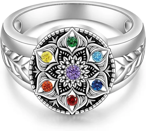 Vista 3 de Fenthring Anillo de chakra mandala para mujer, joyería de yoga y flor de Mandala-101-Chapado en oro