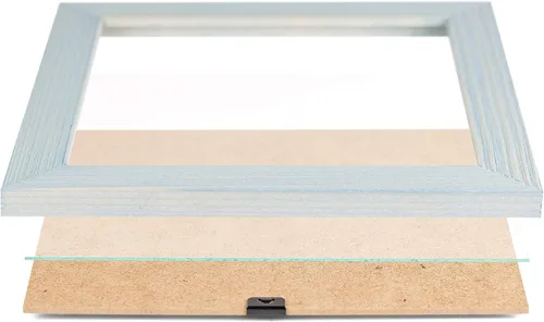 Vista 2 de Portarretratos de póster de madera rústica 11x17 - Madera maciza natural ecológica con acabado envejecido para montaje en pared - Azul