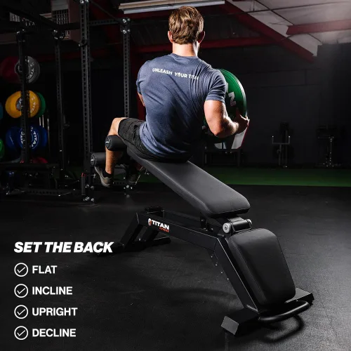 Vista 5 de Titan Fitness TITAN Series FID Banco de pesas ajustable con 70 ángulos planos, inclinación, declinación, clasificación de 600 libras, acolchado