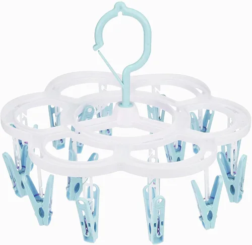 Vista 7 de Perchero de secado de ropa con 16 clips, colgador de goteo para secar ropa interior, ropa de bebé, calcetines, brasier, toalla, pantalones Verde
