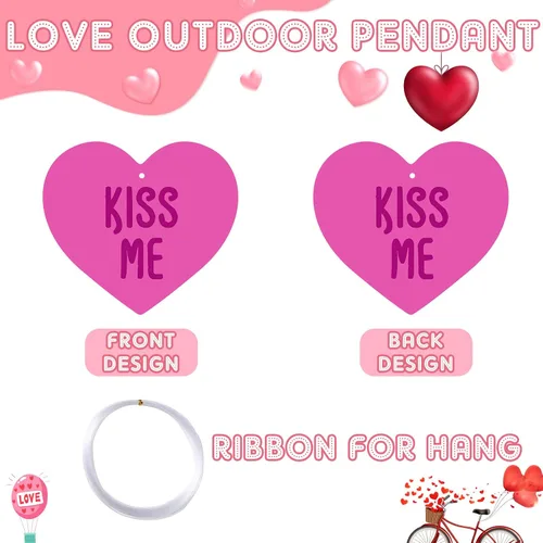 Vista 3 de Roowest 30 piezas de adornos colgantes de corazón de San Valentín para exteriores, corazón de caramelo de doble cara, conversación romántica, dulces