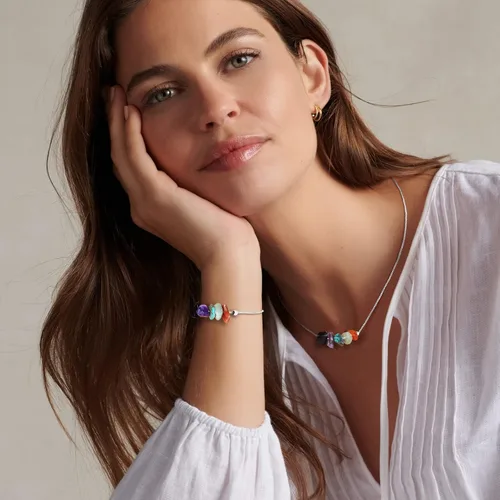 Vista 2 de MJartoria Gargantilla y pulsera de piedra natural con signo del zodiaco para mujer, collar de cristales, pulsera de horóscopo, piedras preciosas