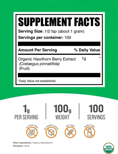 Vista 2 de BulkSupplements Polvo de extracto de bayas de espino – Suplemento de bayas de espino, procedente de bayas de espino – 500 mg de extracto
