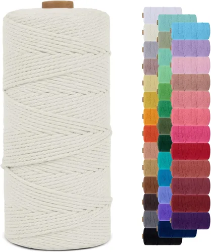 Vista 101 de Cordón de macramé de 0.079 pulgadas, cuerda de algodón natural de 109 yardas, hilo de cuerda de macramé para manualidades, ganchos de pared