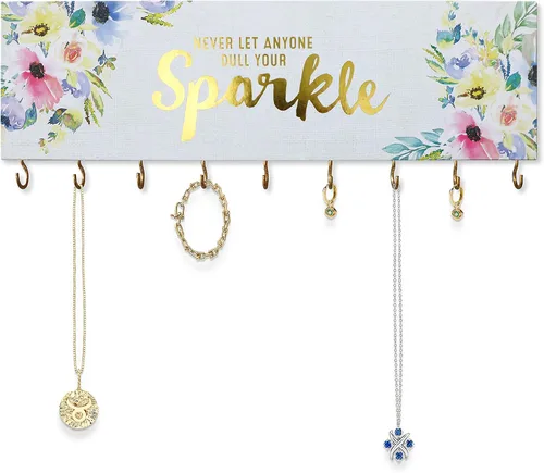 Vista 4 de SANY DAYO HOME Organizador de joyas montado en la pared, moderno soporte de madera con 9 ganchos de metal para collares, anillos, aretes, pulseras