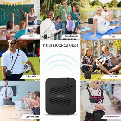 Vista 3 de Amplificador de Voz Portátil con Auriculares de Micrófono con Cable, Altavoz de Sistema PA Recargable, Micrófono Personal, Amplificador de Voz