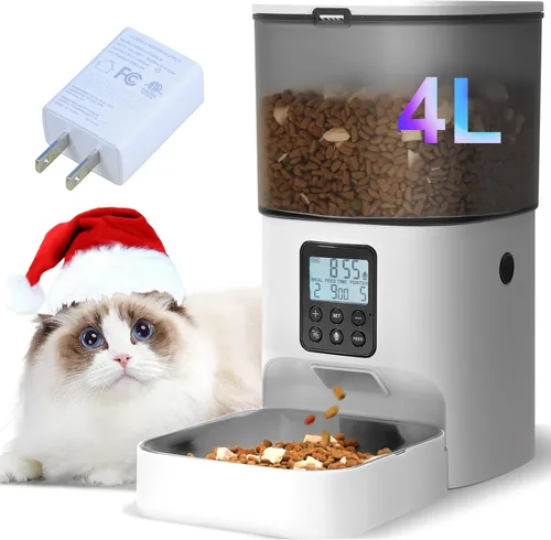 Vista 12 de Comedero automático para gatos, dispensador de alimentos Blanco