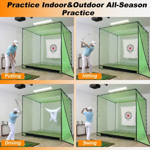 Vista 7 de Gagalileo Golf Driving Cage Net: Heavy Duty 1 in Steel Frame - Noise Reduction Target for Backyard Garage Indoor Simulator - 7x7x7 FT High Density