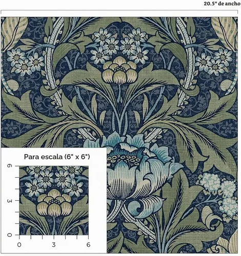 Vista 9 de NextWall Acanthus Papel pintado floral de pelar y pegar (denim y salvia)