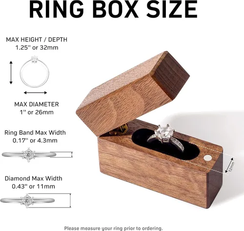 Vista 6 de Wislist Caja de anillos de compromiso de madera pequeña y delgada para propuestas boda madera de nogal