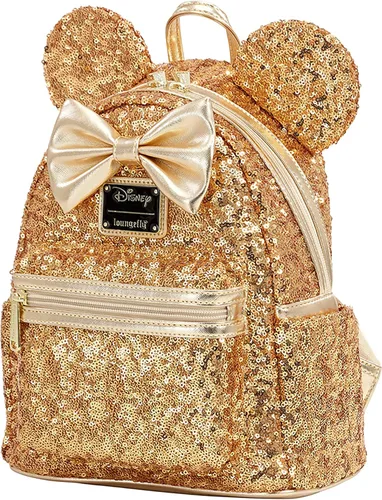 Vista 2 de Loungefly X LASR - Mochila exclusiva de Minnie con lentejuelas de oro amarillo, Oro, Classic