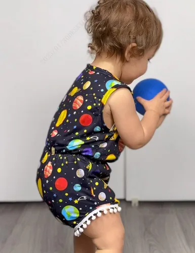 Vista 5 de UNICOMIDEA - Conjunto de diadema y mameluco sin mangas con borlas y estampado floral para niña recién nacida