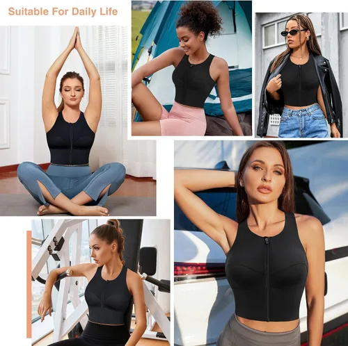 Vista 6 de CYDREAM Sujetador deportivo con cremallera frontal para mujer, sin mangas, con relleno, para yoga, correr, espalda cruzada, entrenamiento, fitness