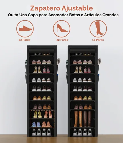 Vista 4 de VTRIN - Zapatero alto, organizador estrecho y vertical para armario o recibidor, 10 niveles, cubierta no tejida, contiene 20-22 pares de zapatos