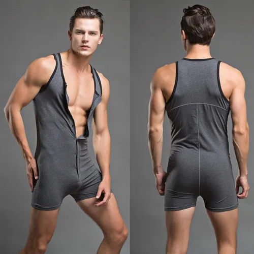 Vista 4 de YUFEIDA Body deportivo de una pieza para hombre, overol de algodón ajustado con capas base activas, leotardo