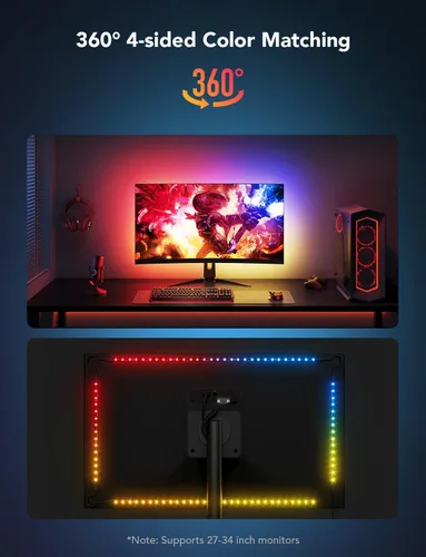 Vista 13 de Govee Luz de juego para monitor G1, retroiluminación LED RGBIC para PC de 27 a 34 pulgadas, luces LED inteligentes para monitores con combinación
