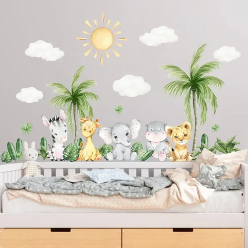 Vista 2 de Calcomanías de pared de animales de safari, despegar y pegar, decoración de guardería de safari, decoración de animales de zoológico, acuarela