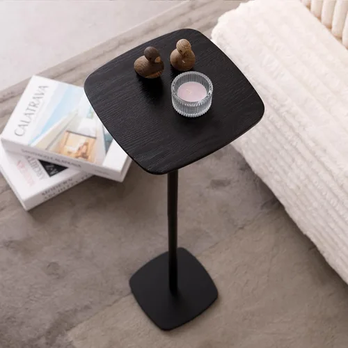 Vista 6 de Mesa auxiliar de pedestal, mesas pequeñas para bebidas, soporte de pedestal, mini mesa auxiliar cuadrada negra, mesas de café de Martini, mesa