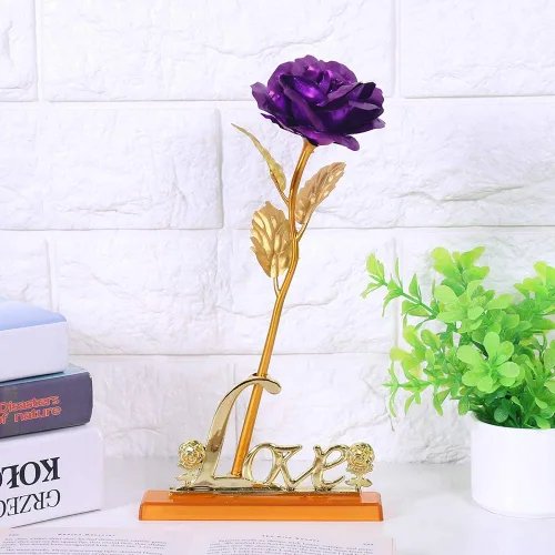 Vista 6 de Flor de lámina de oro de 24 quilates con lámina de oro artificial, regalo romántico para decoración de mesa del hogar ()