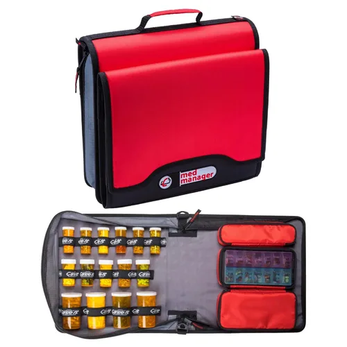 Vista 9 de Med Manager Organizador de suministros de medicamentos con estuche de viaje enfriador de insulina, capacidad para (15) botellas de píldoras, (11)