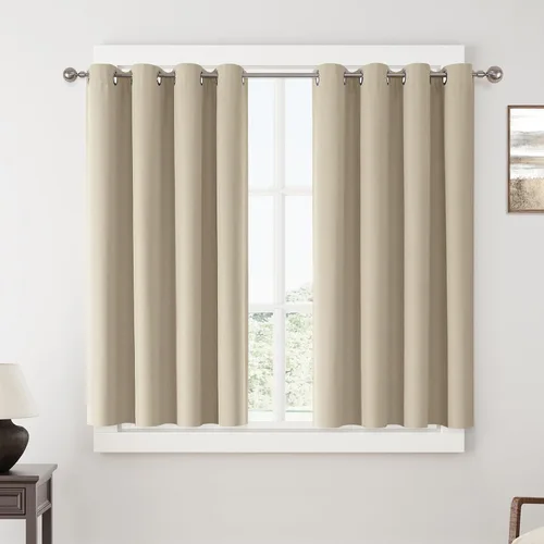 Vista 103 de ChrisDowa Cortinas 100% Opacas de Abedul Sólido de 45 Pulgadas de Largo, 2 Paneles para Dormitorio y Sala de Estar, Estilo Granja Oscurecedoras