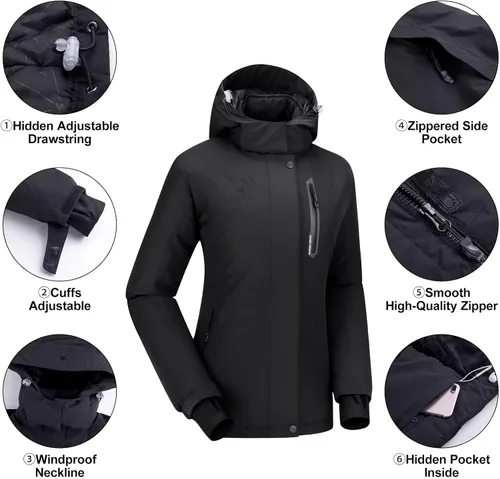 Vista 5 de CAMEL CROWN Women's Ski Jacket with Hood Winter Thicken Windproof Raincoat Warm Fleece Mountain Female Coat