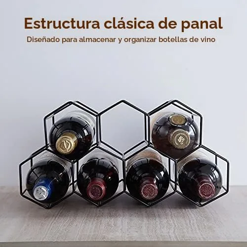 Vista 4 de Fomanish - Soporte para 7 botellas, estante de vino independiente, moderno soporte de mesa de metal para cocina y bodega Negro