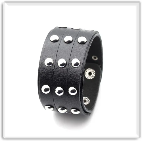 Vista 5 de Xusamss Pulsera de cuero ancho con remache de tres filas punk rock