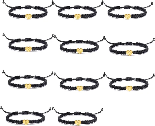 Vista 2 de Pulsera personalizada con 26 iniciales de cobre pulsera tejida con letras de corazón de cobre pulsera tejida con dije de corazón delicado