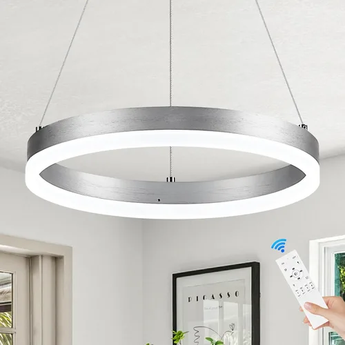 Vista 109 de Benkut Lámpara de Araña de Anillo LED Moderna Negra para Comedor, Lámpara de Araña de Techo Circular Empotrada Regulable con Control Remoto