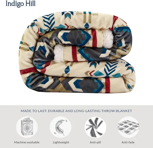 Vista 27 de Indigo Hill by HiEnd Accents Acadia - Manta de sherpa con estampado de pinos bosques, naturaleza, bosque, montaña, manta occidental para acampar al